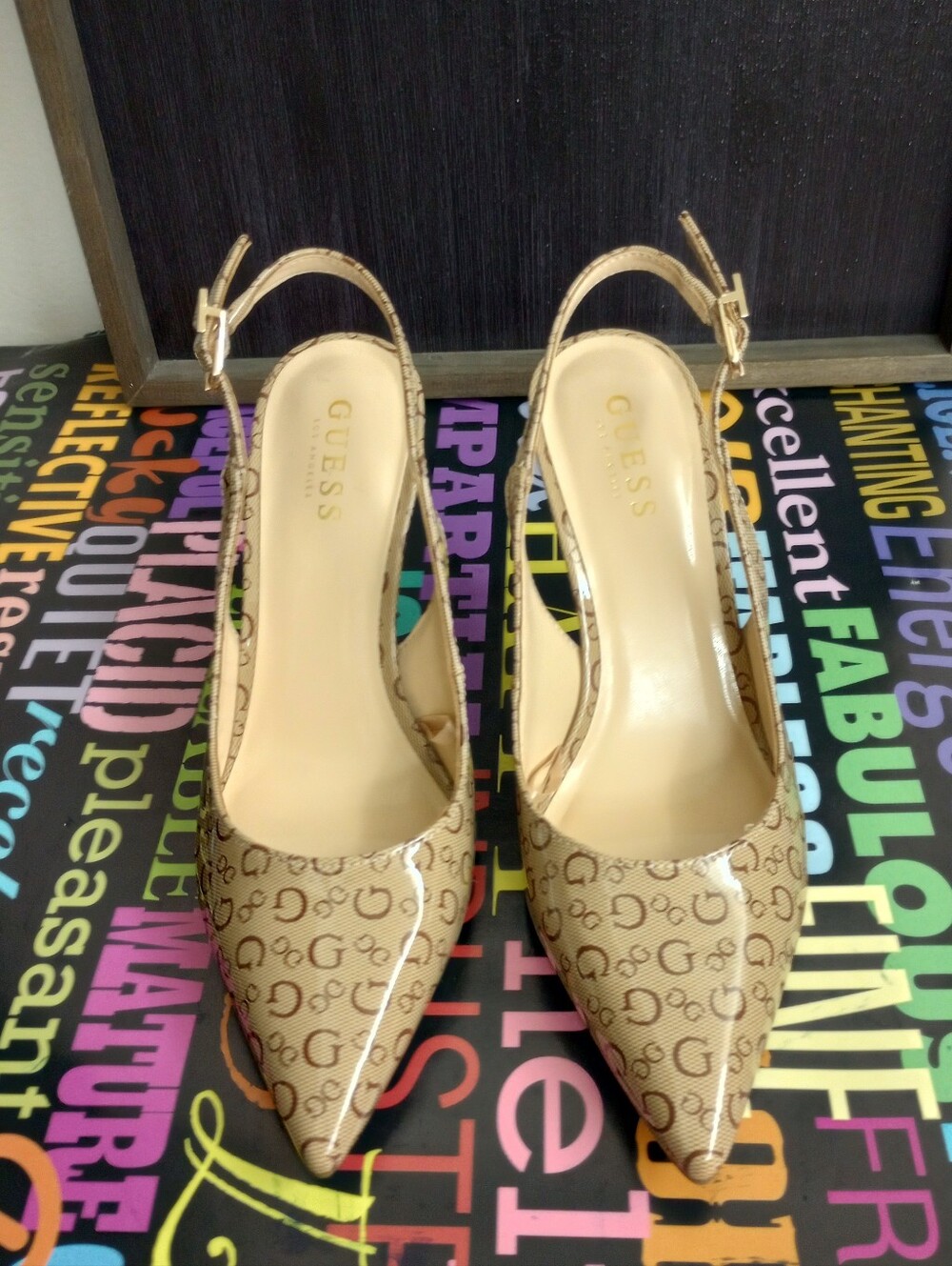 Gorgeous GUESS Patent Pointed-Toe Slingback Heels!.